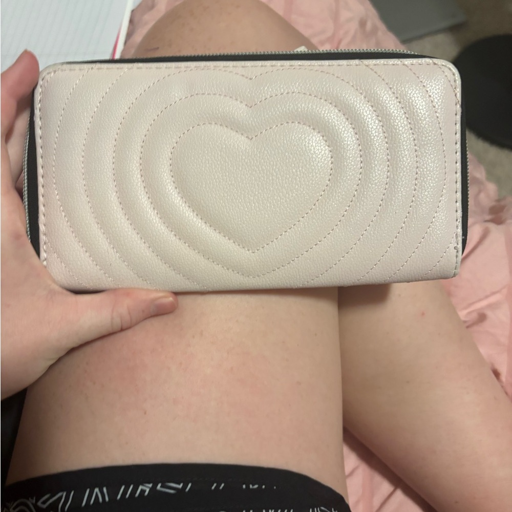 Heart-Embossed Cream Wallet
